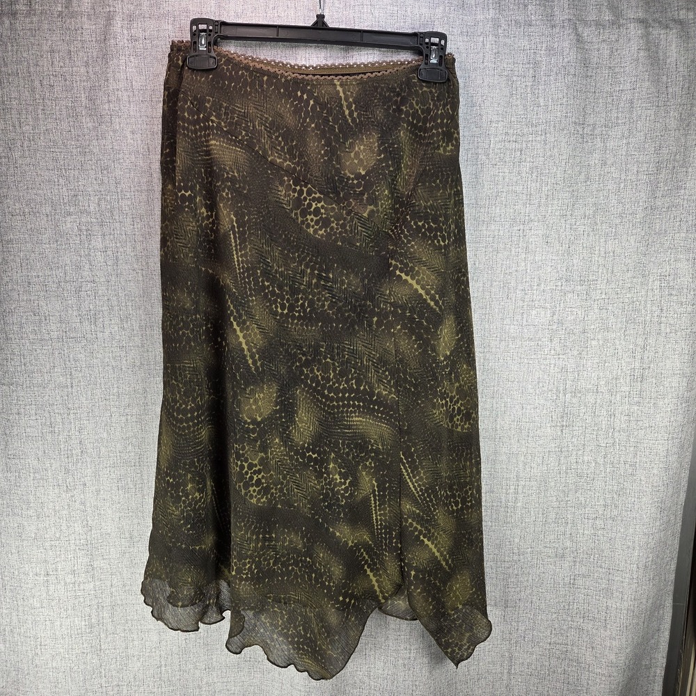 Y2K Green Brown Midi Slip Skirt Med Lined Handkerchief Hem b.g.a.y.c.d.a Career